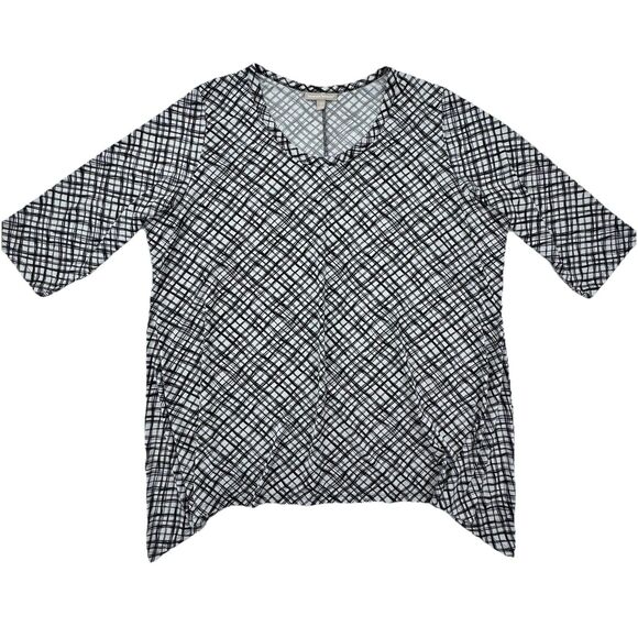Woman Within Black White Geometric Print Tunic Top 2X 26/28 Handkerchief Hem - Picture 1 of 8